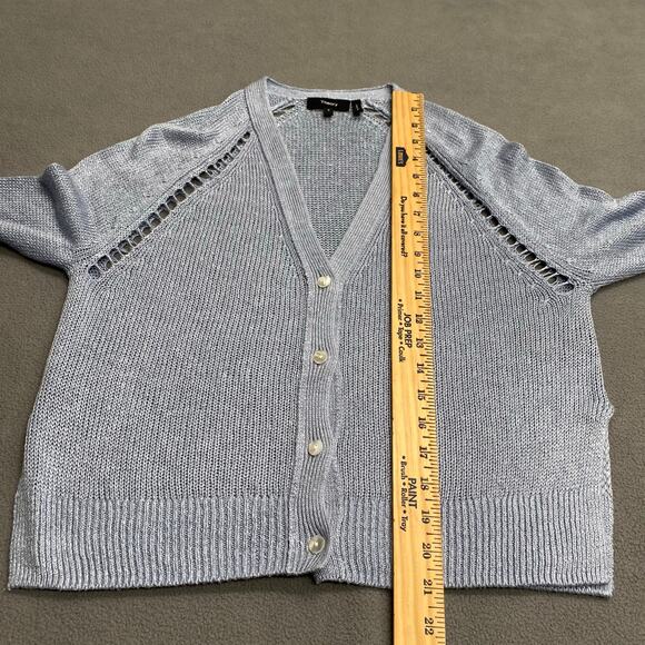 Theory Hanelee Linen Viscose Cropped Knit Cardigan Womens P Blue Minimalist Chic - Picture 10 of 14
